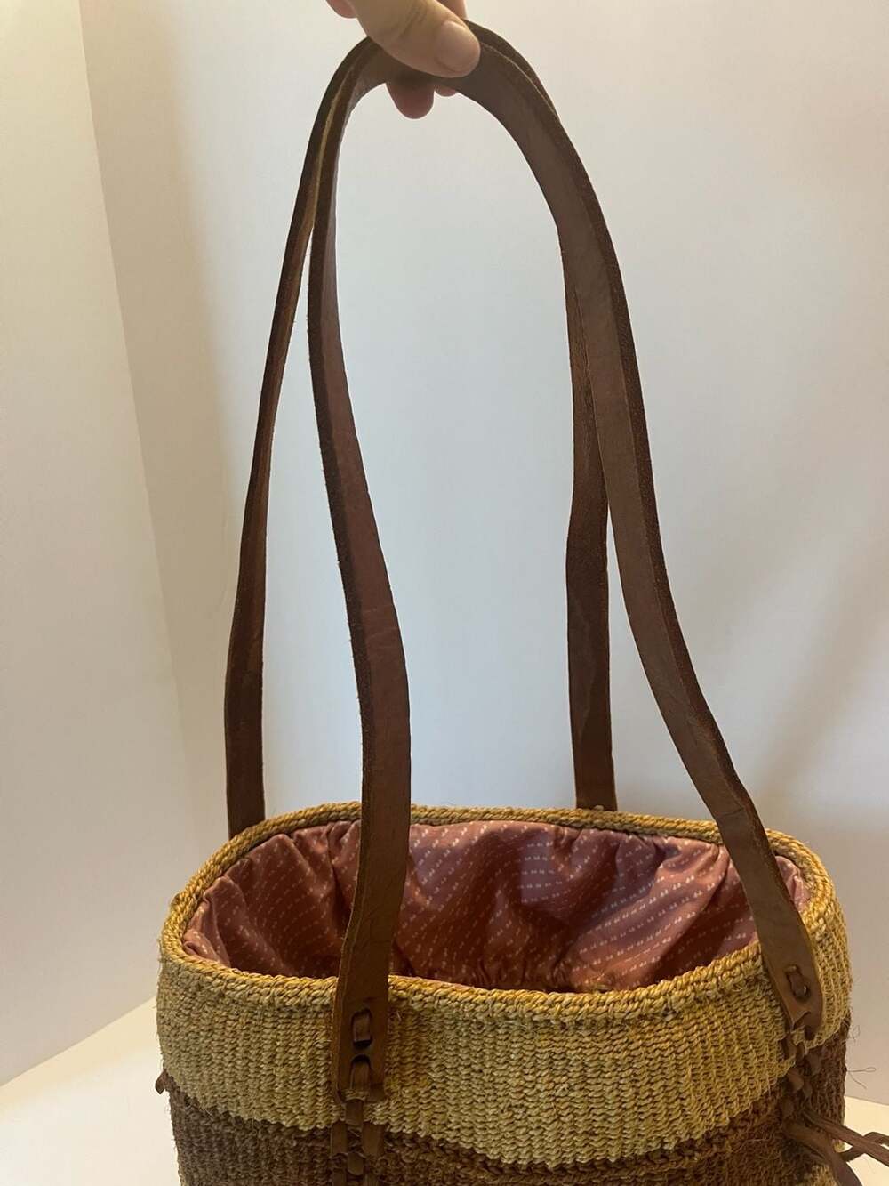 Tote Bag With Draw String and Lining Sisal Woven Tote Bag Hand Woven Tote Bag/ B - Picture 2 of 5